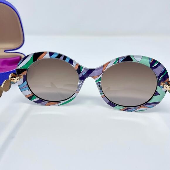 EMILIO PUCCI 55MM Round Sunglasses Shiny Black Bordeaux print retro Cobain 60s - Picture 8 of 16